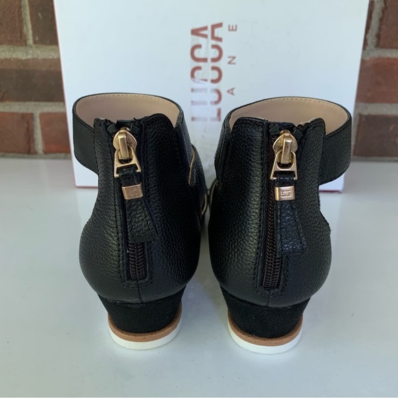 Lucca Lane Fifi Black Leather Strappy Wedge Sandals Size US 7 M - Picture 9 of 9